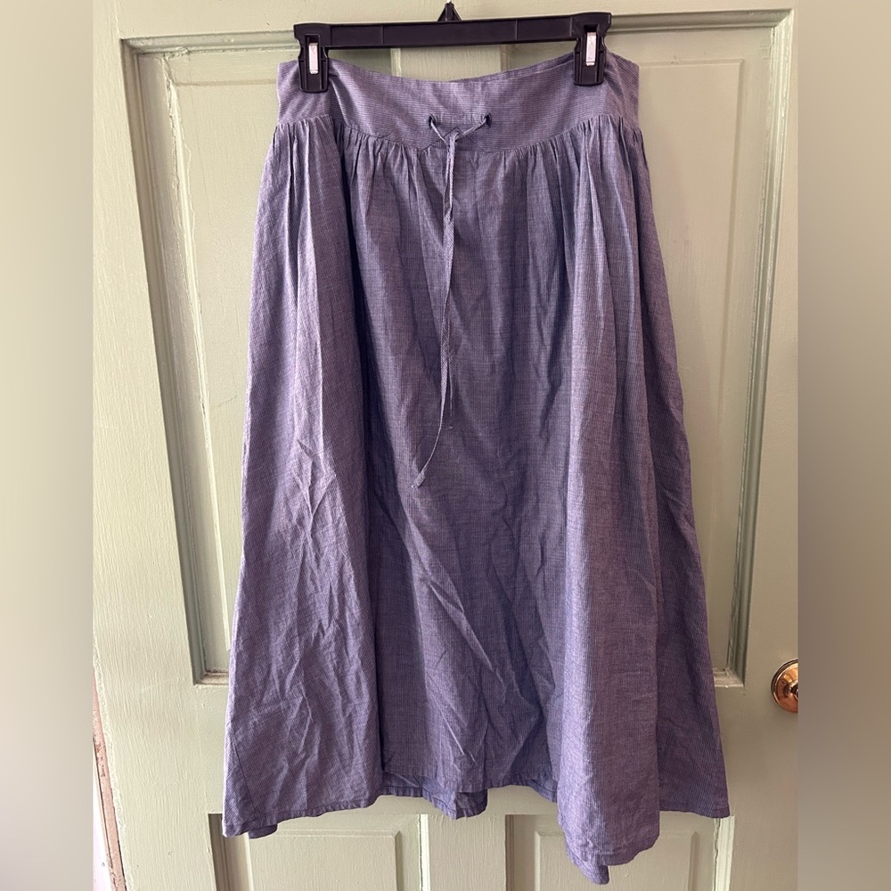 Lilith France drawstring cotton blue pinstripe midi skirt m 40